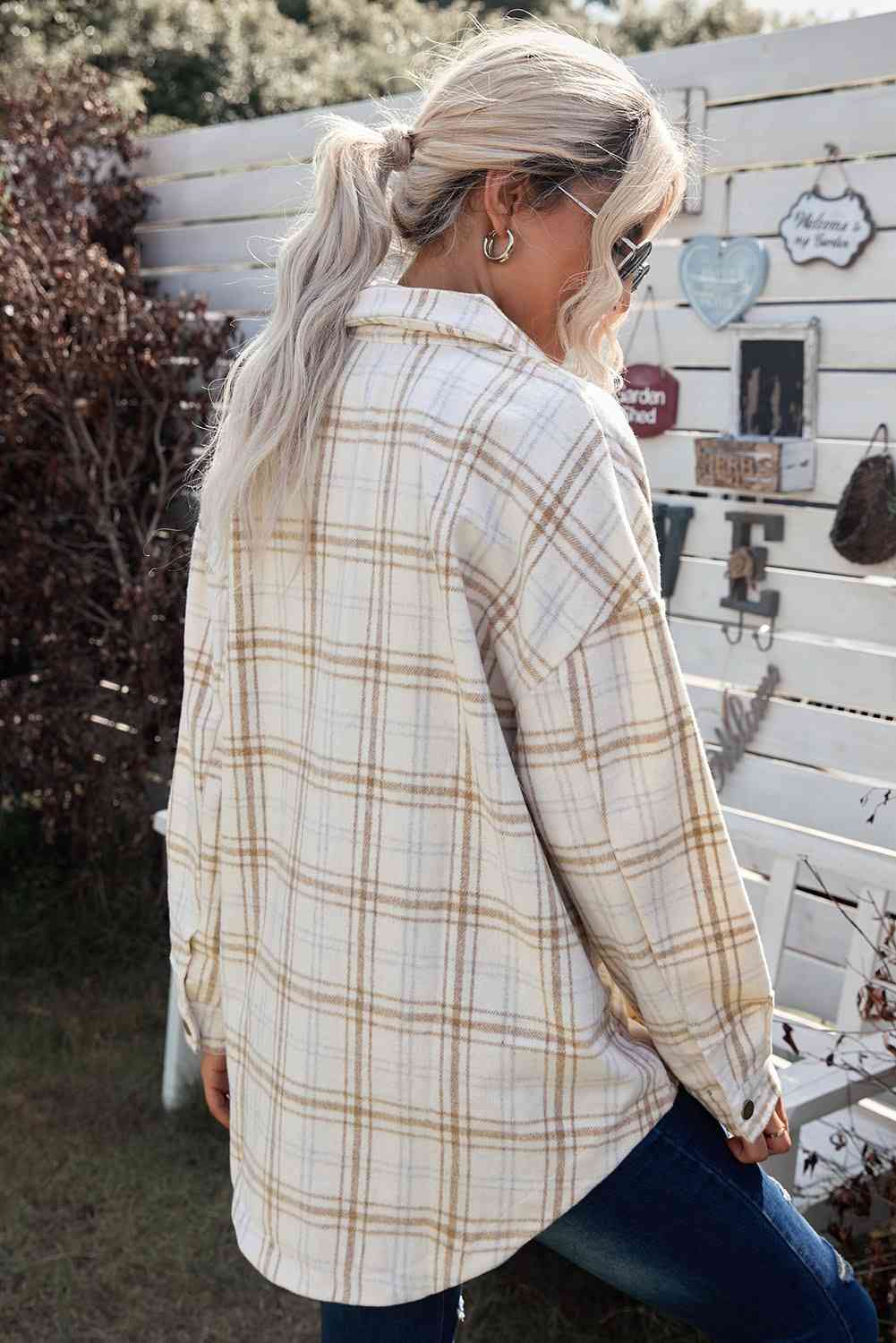 Plaid Curved Hem Dropped Shoulder Longline Shirt Jacket king-general-store-5710.myshopify.com