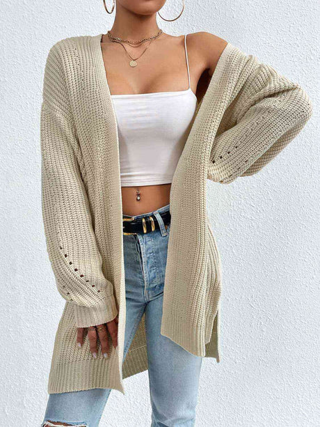 Open Front Dropped Shoulder Slit Cardigan king-general-store-5710.myshopify.com