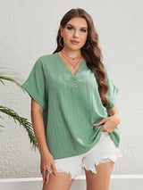 Plus Size Buttoned V-Neck Short Sleeve Top king-general-store-5710.myshopify.com