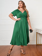 Plus Size Short Sleeve Surplice Neck Midi Dress king-general-store-5710.myshopify.com