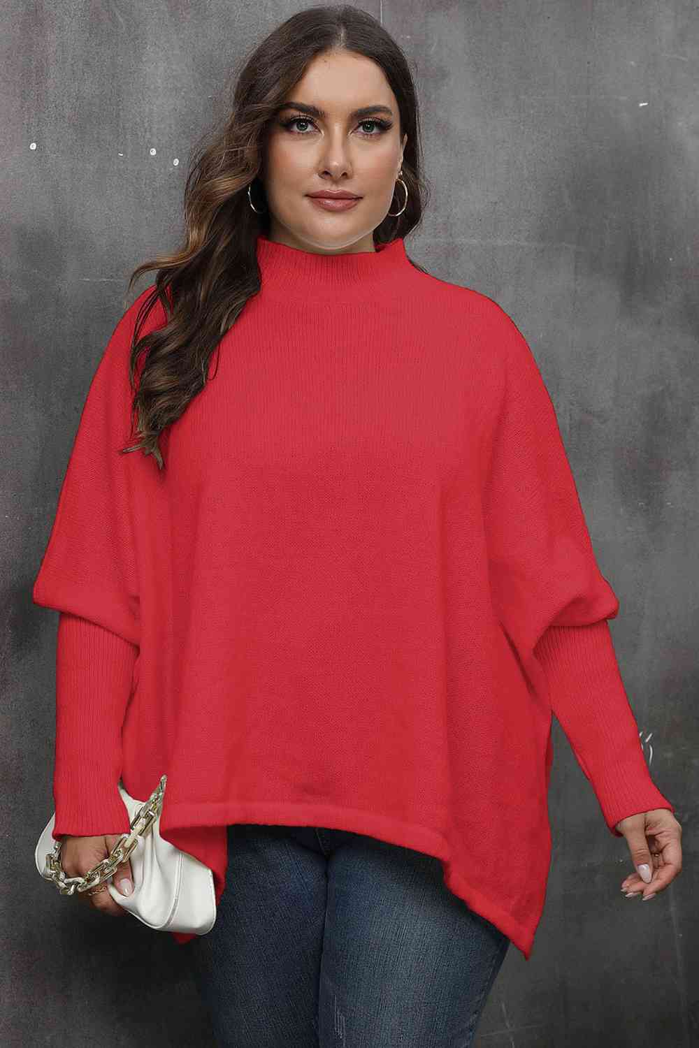 Mock Neck Raglan Sleeve Slit Sweater king-general-store-5710.myshopify.com