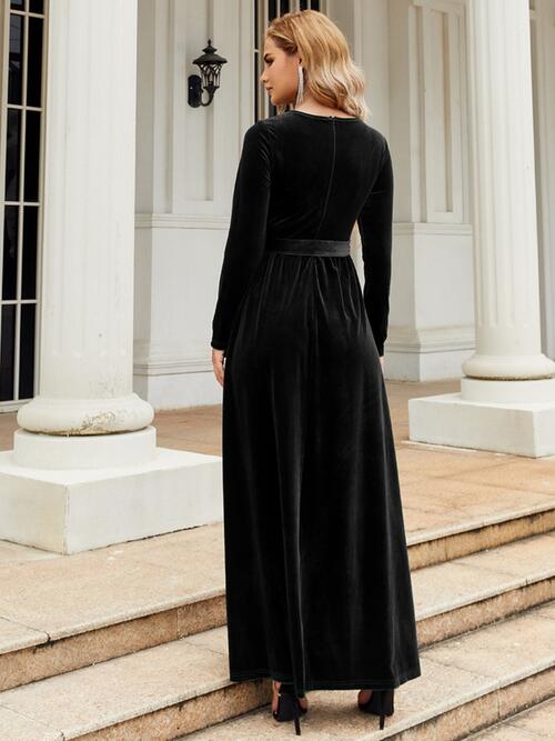 Tie Front Round Neck Long Sleeve Maxi Dress king-general-store-5710.myshopify.com