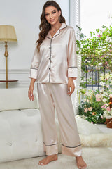 Contrast Piping Button-Up Top and Pants Pajama Set king-general-store-5710.myshopify.com