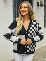 Plaid V-Neck Dropped Shoulder Cardigan king-general-store-5710.myshopify.com