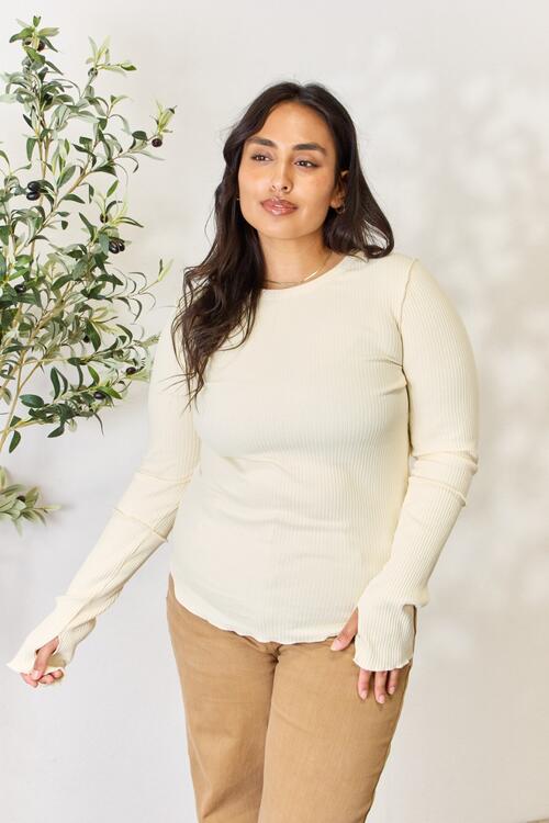 Culture Code Full Size Ribbed Round Neck Long Sleeve Top king-general-store-5710.myshopify.com