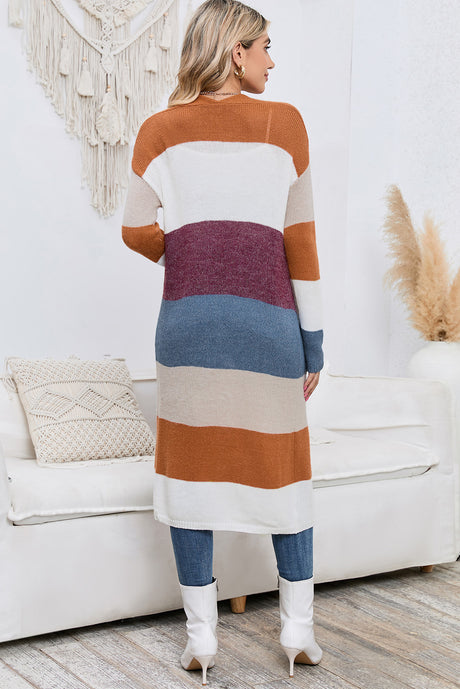 Long Color Block Open Front Pocketed Cardigan king-general-store-5710.myshopify.com