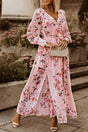 Floral Tie Belt Bishop Sleeve Slit Maxi Dress king-general-store-5710.myshopify.com