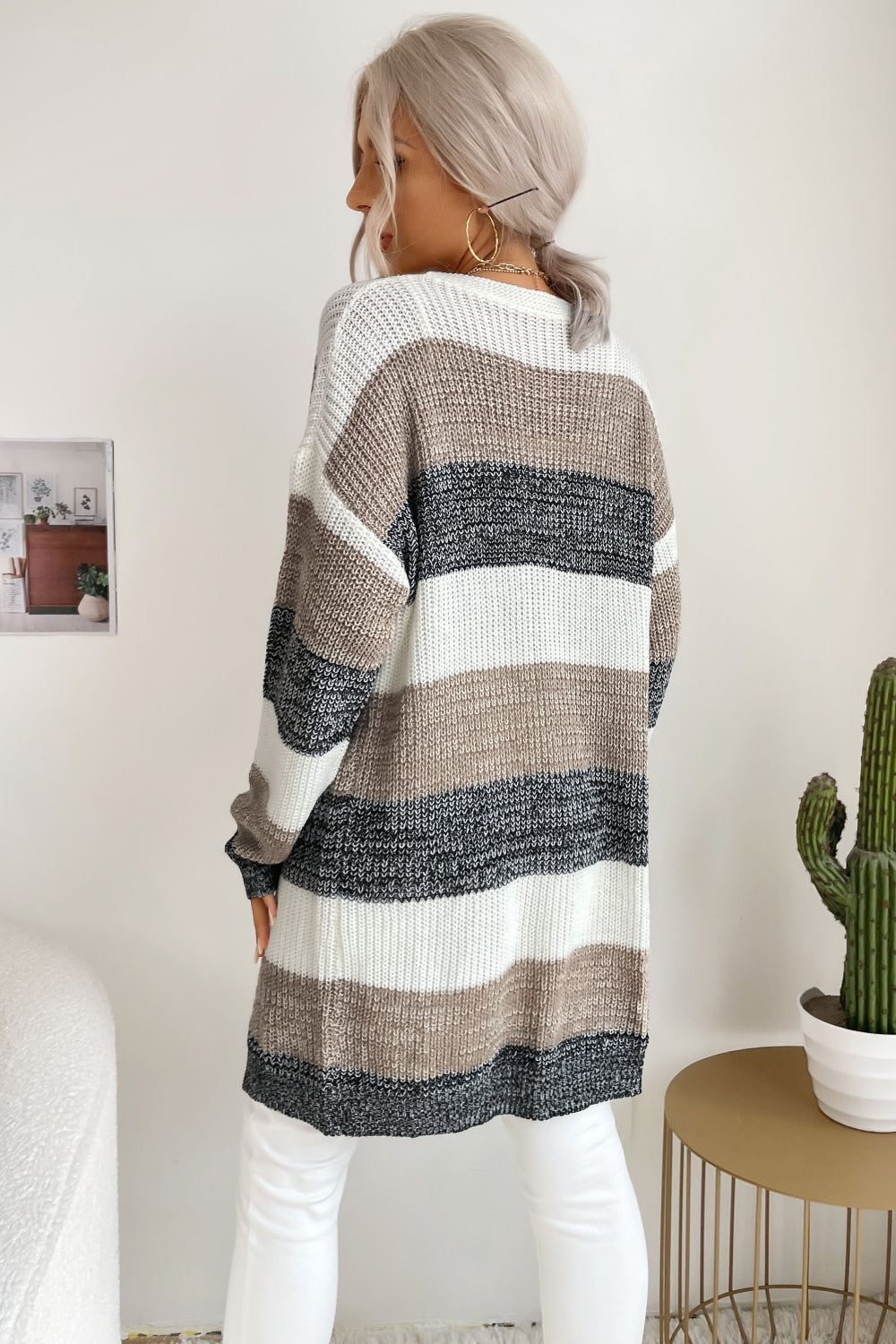 Striped Long Sleeve Duster Cardigan king-general-store-5710.myshopify.com