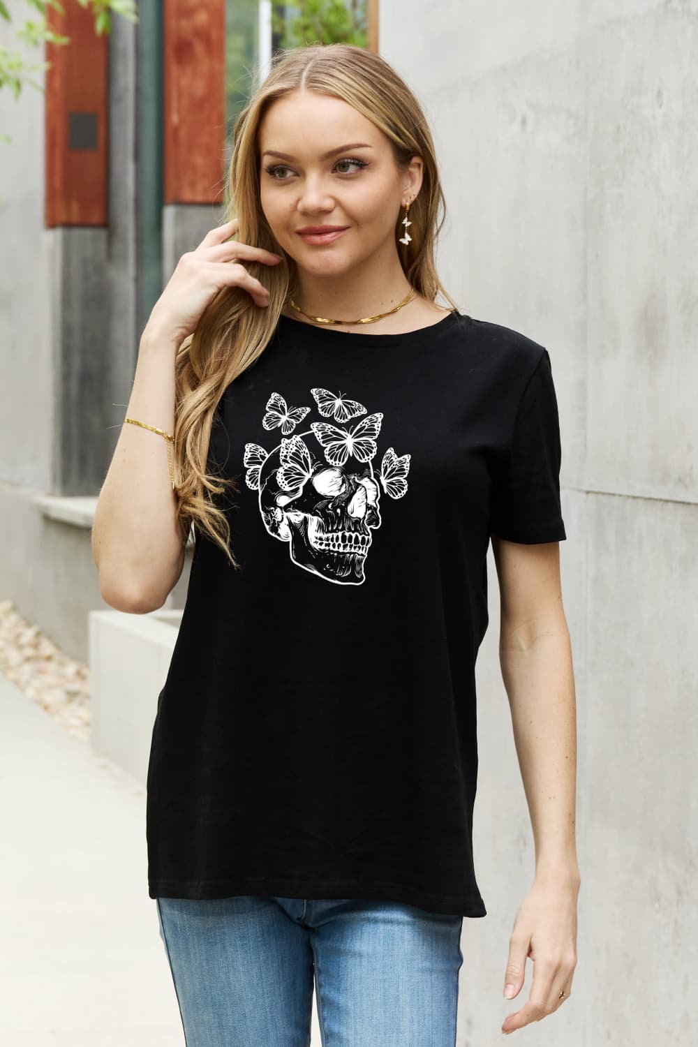 Simply Love Full Size Butterfly Skull Graphic Cotton Tee king-general-store-5710.myshopify.com