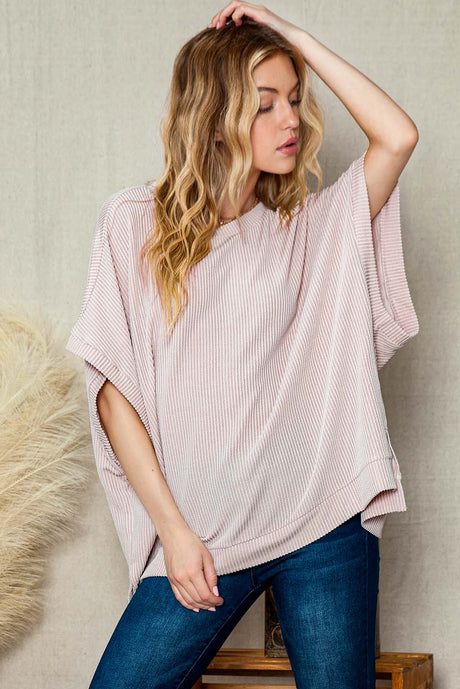 Double Take Full Size Round Neck Ribbed Slit Tunic Top king-general-store-5710.myshopify.com