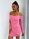 Glitter Ruched Off-Shoulder Long Sleeve Bodycon Dress king-general-store-5710.myshopify.com
