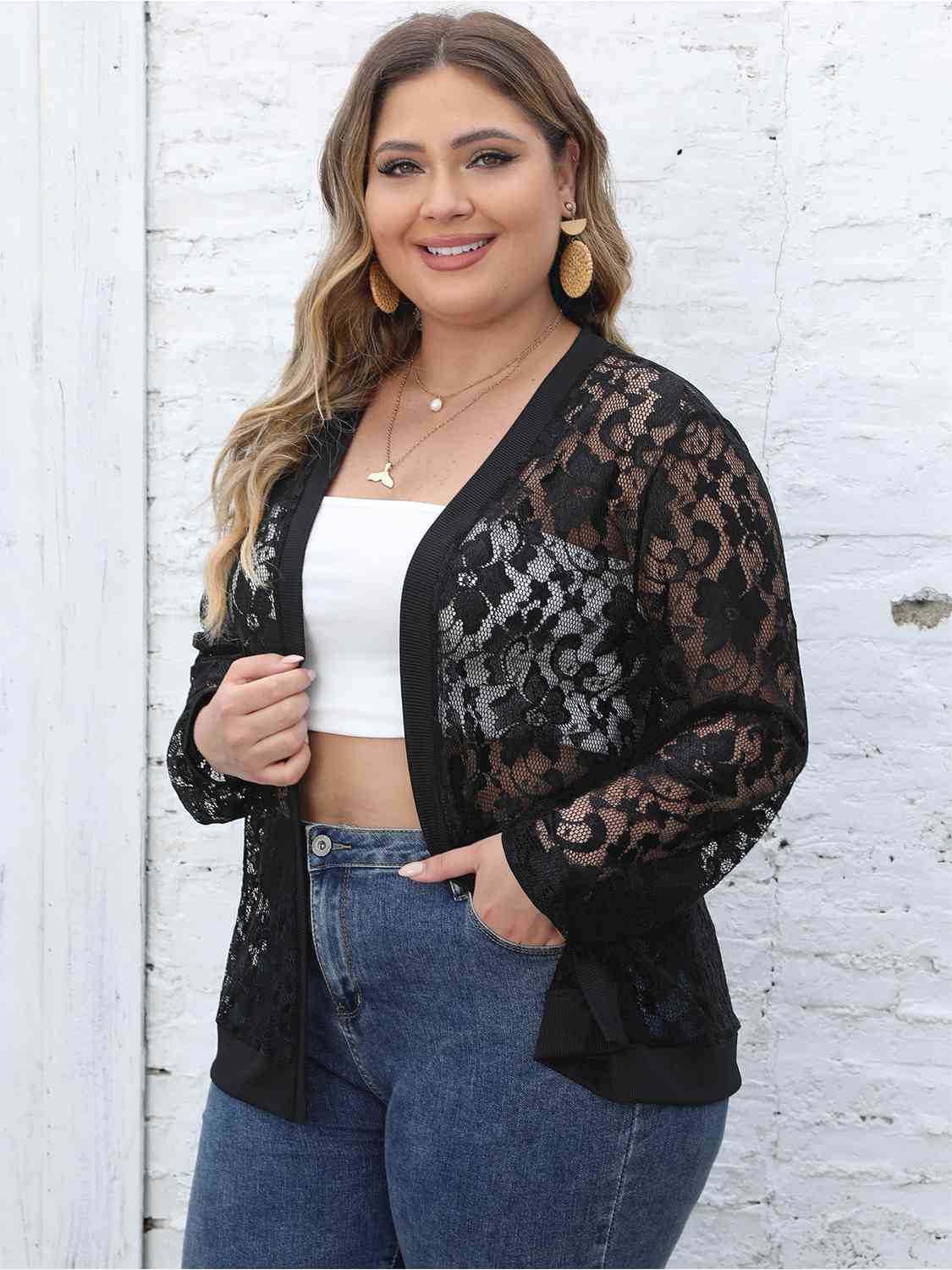 Plus Size Lace Open Front Cardigan king-general-store-5710.myshopify.com