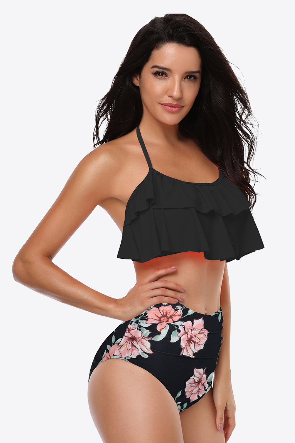 Two-Tone Ruffled Halter Neck Two-Piece Swimsuit king-general-store-5710.myshopify.com