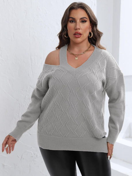 Plus Size Cutout V-Neck Sweater king-general-store-5710.myshopify.com