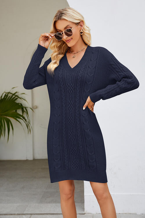 Cable-Knit Long Sleeve Sweater Dress king-general-store-5710.myshopify.com