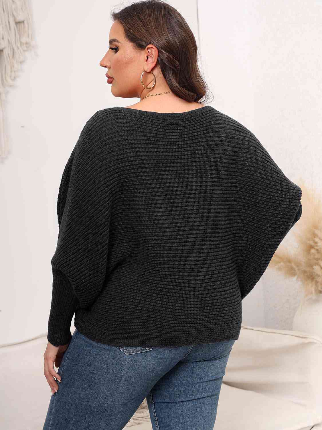 Full Size Boat Neck Batwing Sleeve Sweater king-general-store-5710.myshopify.com