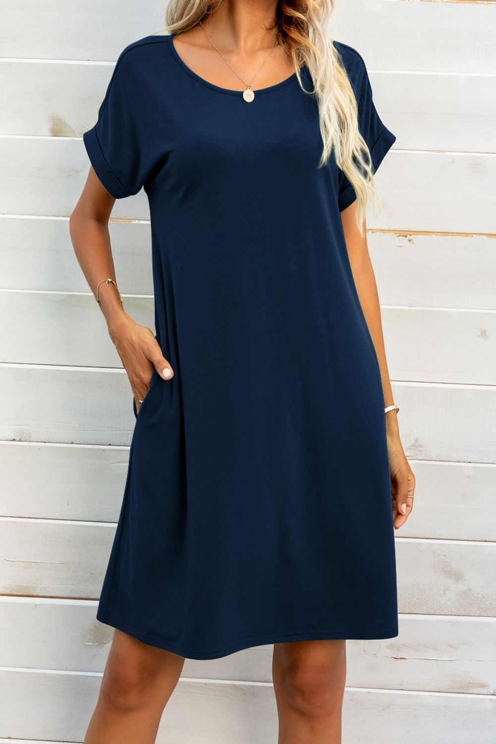 Scoop Neck Short Sleeve Pocket Dress king-general-store-5710.myshopify.com