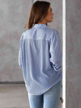 Striped Collared Neck Shirt with Pocket king-general-store-5710.myshopify.com