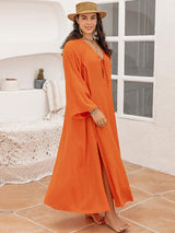 Plus Size Tie Neck Long Sleeve Slit Dress king-general-store-5710.myshopify.com