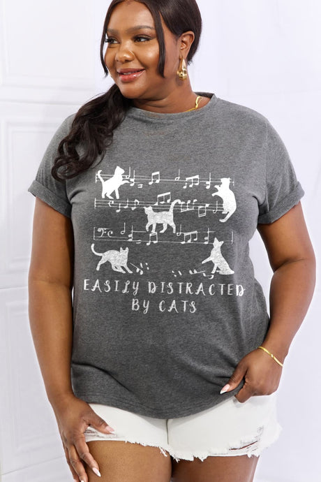 Simply Love Full Size EASILY DISTRACTED BY CATS Graphic Cotton Tee king-general-store-5710.myshopify.com