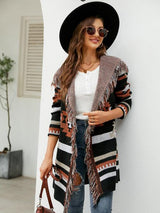 Fringe Geometric Hooded Long Sleeve Cardigan king-general-store-5710.myshopify.com