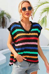 Striped V-Neck Slit Cover Up king-general-store-5710.myshopify.com