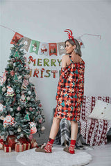 Christmas Asymmetrical Neck Long Sleeve Dress king-general-store-5710.myshopify.com