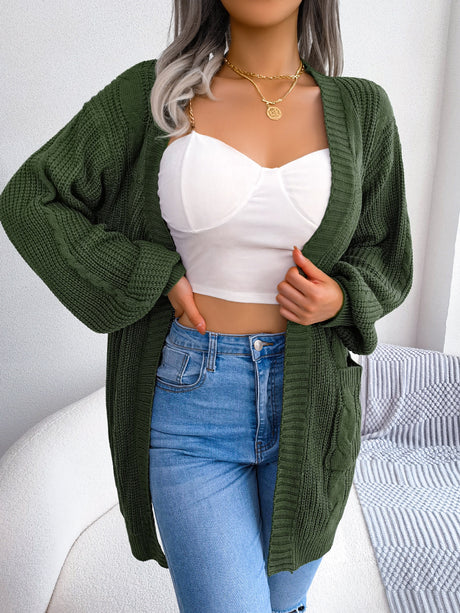 Cable-Knit Open Front Pocketed Cardigan king-general-store-5710.myshopify.com