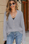 Openwork Flounce Sleeve Button-Up Fuzzy Cardigan king-general-store-5710.myshopify.com