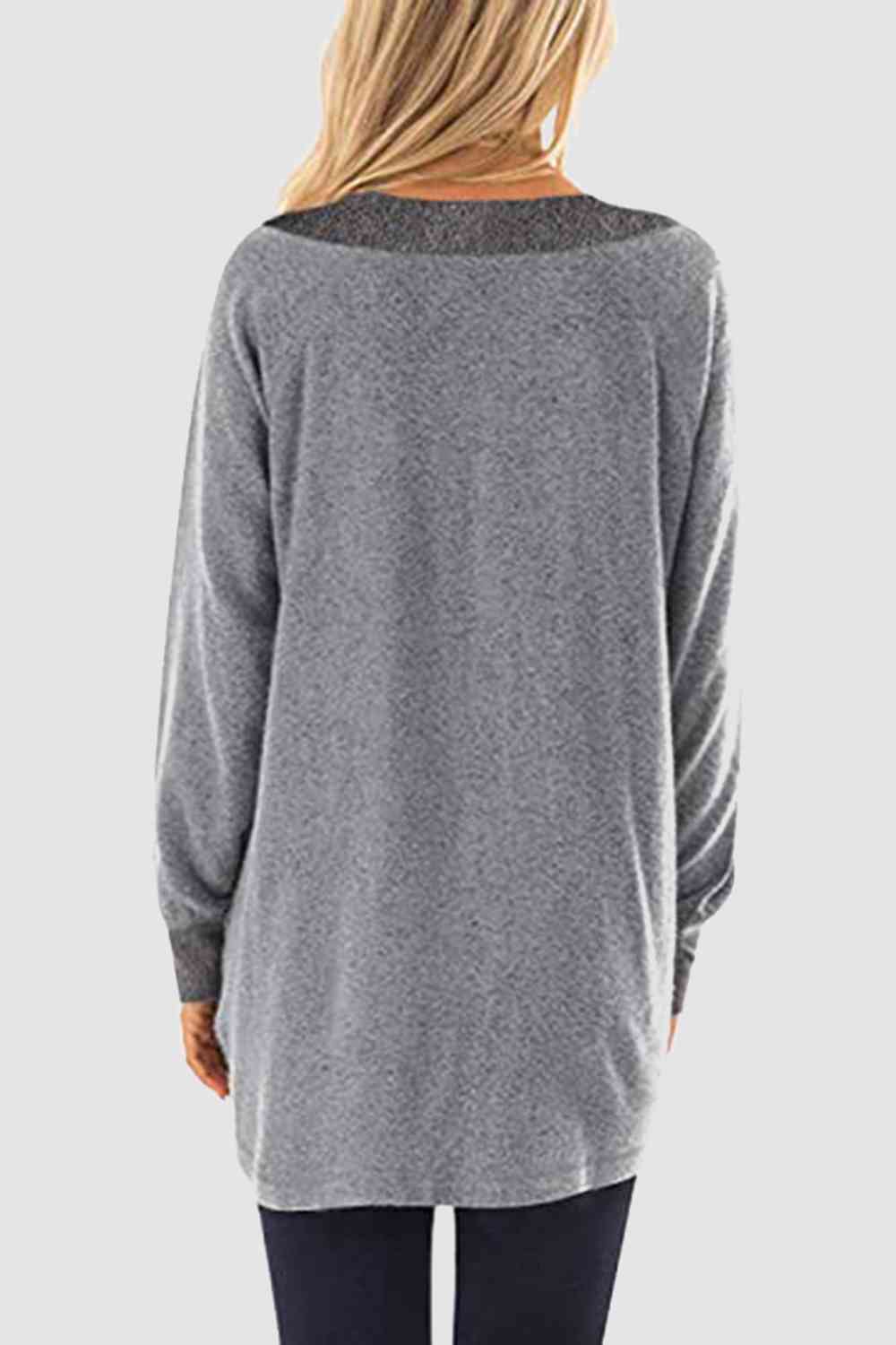 V-Neck Long Sleeve Sweatshirt with Pockets king-general-store-5710.myshopify.com