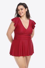 Plus Size Ruffled Plunge Swim Dress and Bottoms Set king-general-store-5710.myshopify.com