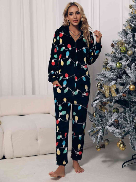 Zip Front Hooded Lounge Jumpsuit with Pockets king-general-store-5710.myshopify.com