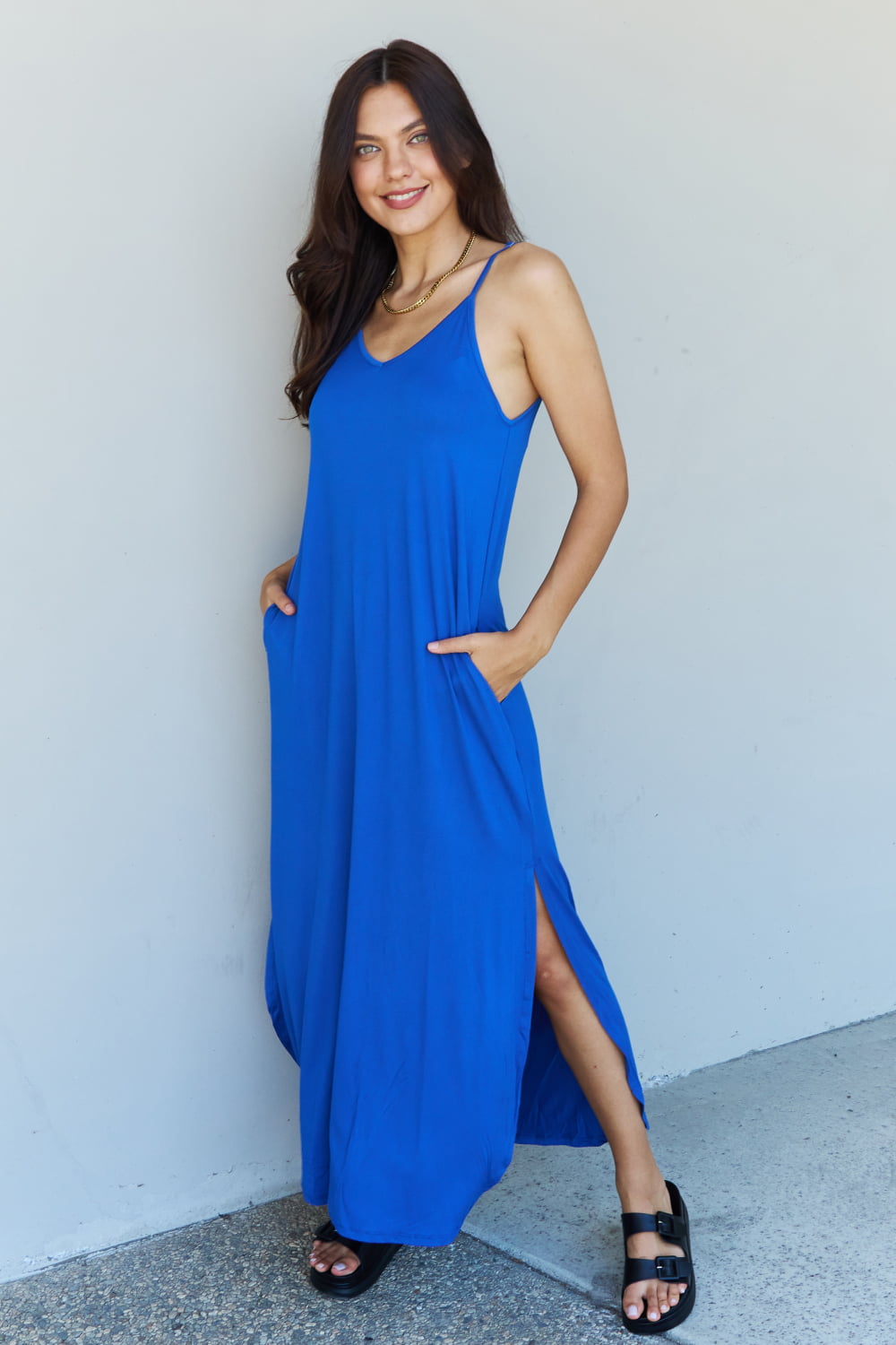 Ninexis Good Energy Full Size Cami Side Slit Maxi Dress in Royal Blue king-general-store-5710.myshopify.com