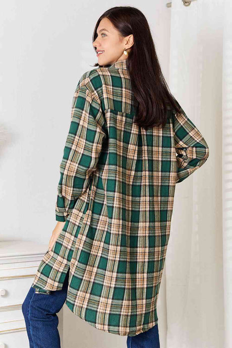 Double Take Plaid Collared Neck Long Sleeve Shirt king-general-store-5710.myshopify.com