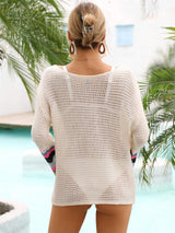 Rainbow Stripe Openwork Boat Neck Cover-Up king-general-store-5710.myshopify.com
