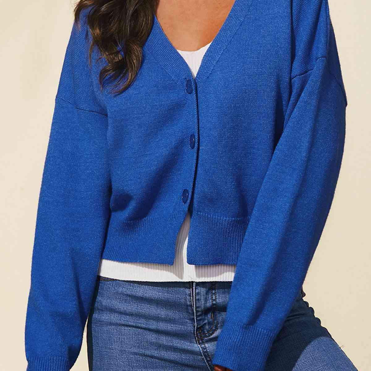 Dropped Shoulder Half Button Cardigan king-general-store-5710.myshopify.com