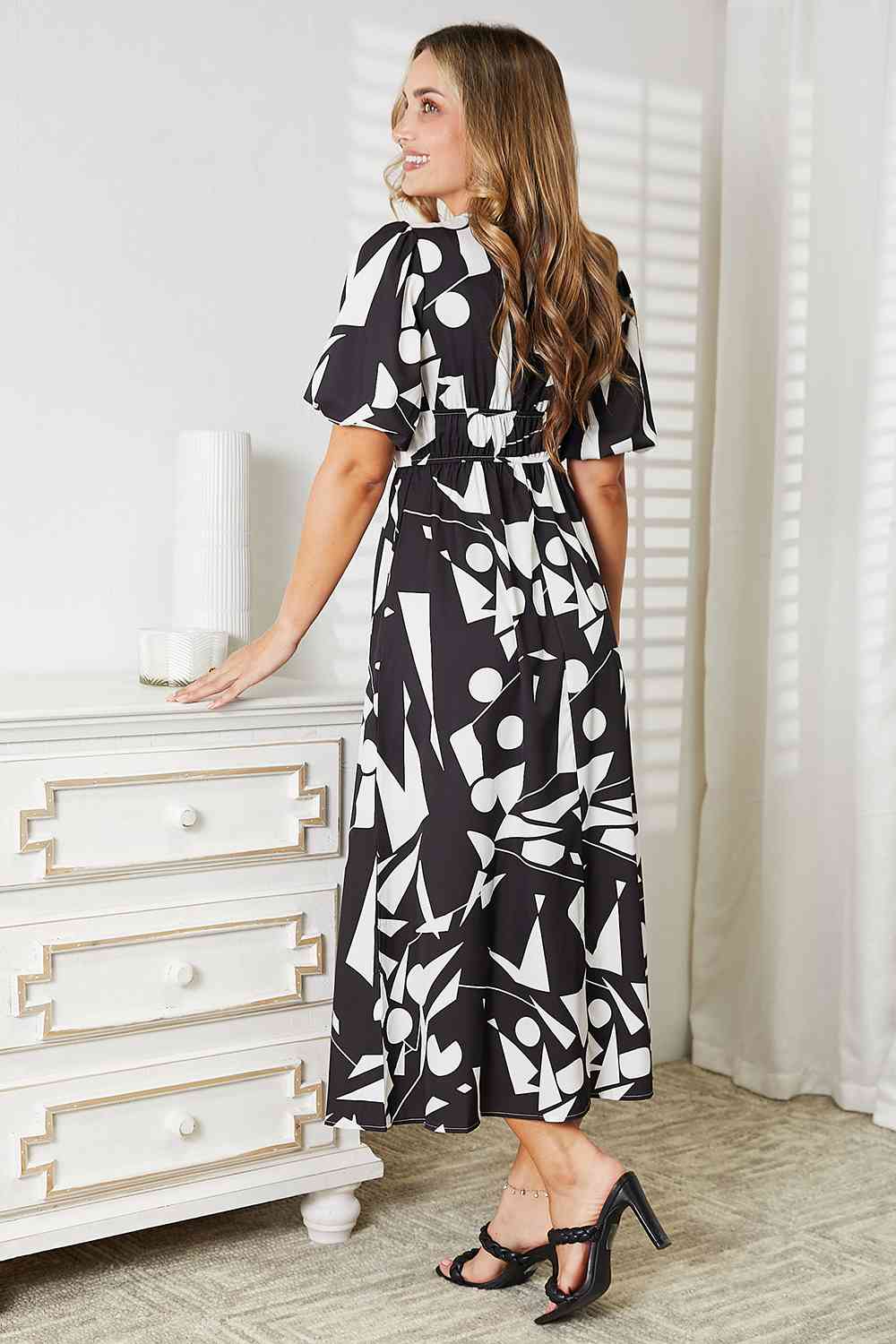 Double Take Printed Surplice Balloon Sleeve Dress king-general-store-5710.myshopify.com