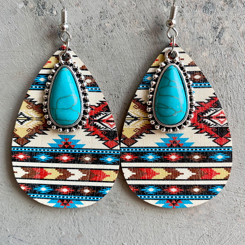 Turquoise Teardrop Shape Wooden Dangle Earrings king-general-store-5710.myshopify.com