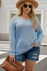 Plus Size Sheer Striped Sleeve V-Neck Top king-general-store-5710.myshopify.com