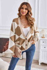 Geometric Lantern Sleeve Cardigan with Pockets king-general-store-5710.myshopify.com