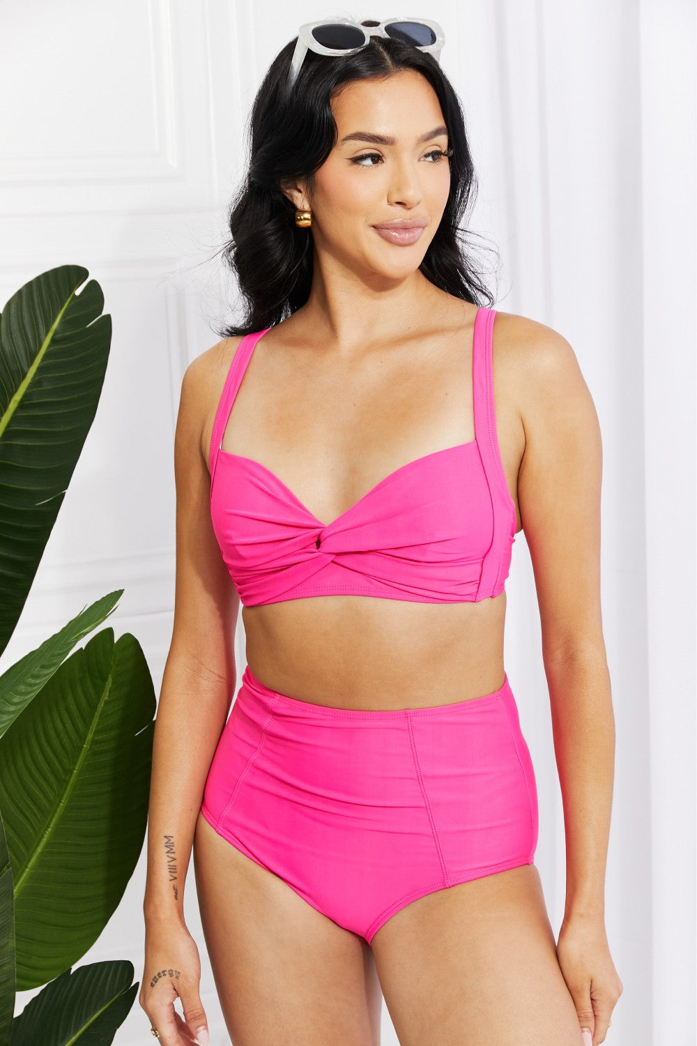 Marina West Swim Take A Dip Twist High-Rise Bikini in Pink king-general-store-5710.myshopify.com