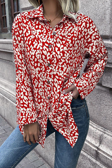 Double Take Leopard Roll-Tap Sleeve Shirt king-general-store-5710.myshopify.com