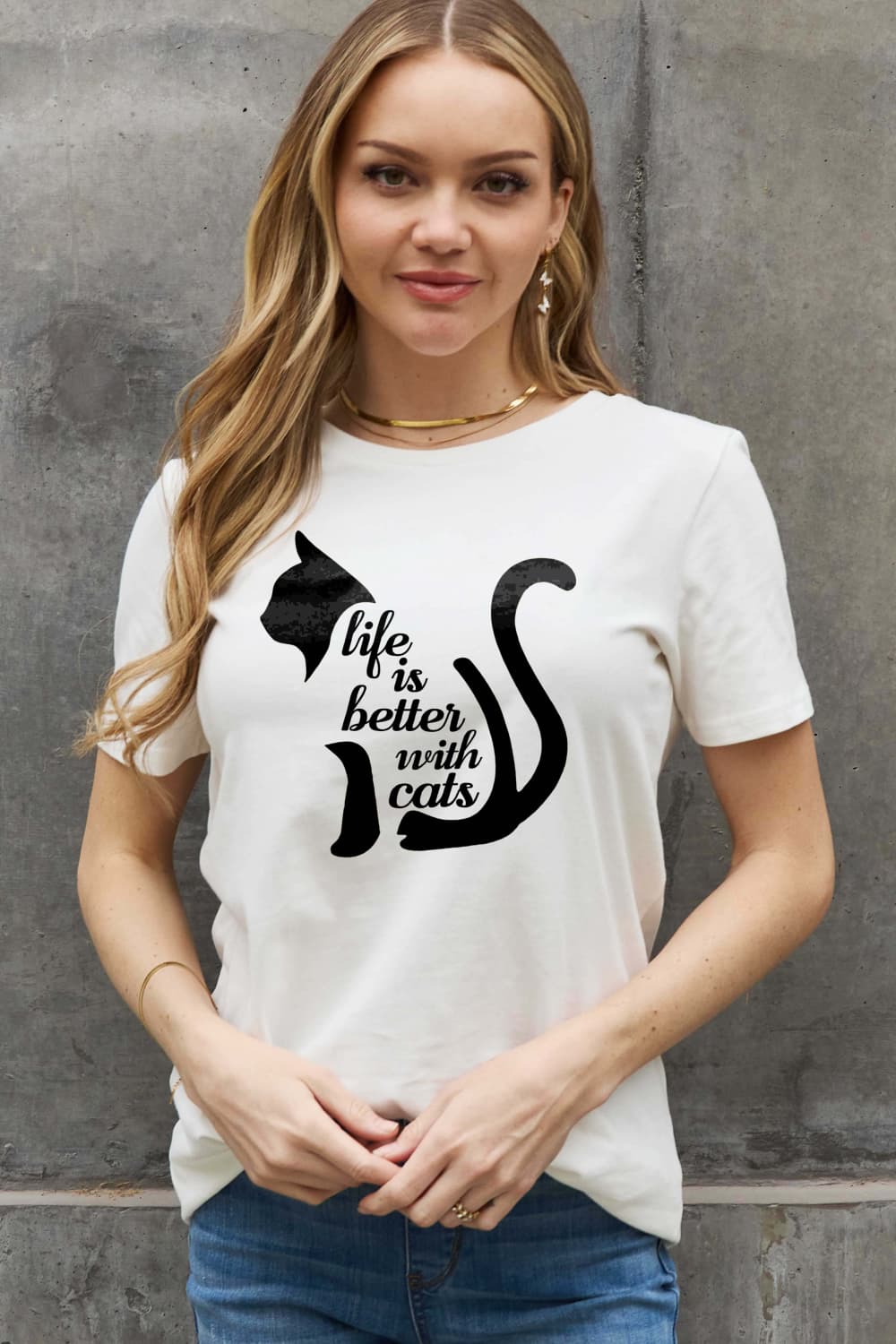 Simply Love Full Size LIFE IS BETTER WITH CATS Graphic Cotton Tee king-general-store-5710.myshopify.com