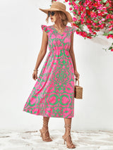 Floral V-Neck Cap Sleeve Dress king-general-store-5710.myshopify.com