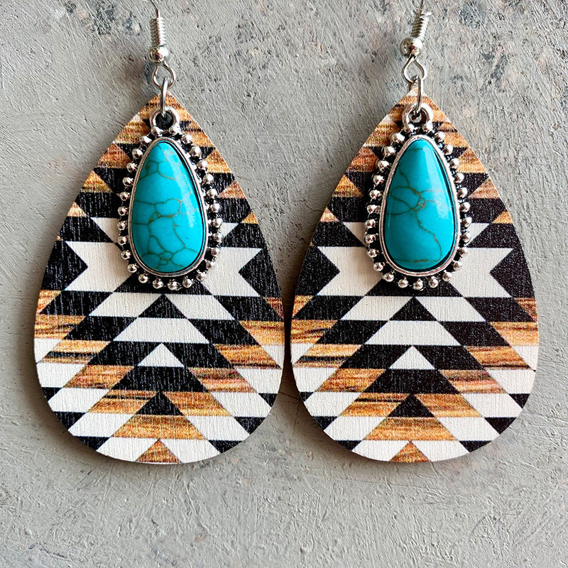 Turquoise Teardrop Shape Wooden Dangle Earrings king-general-store-5710.myshopify.com