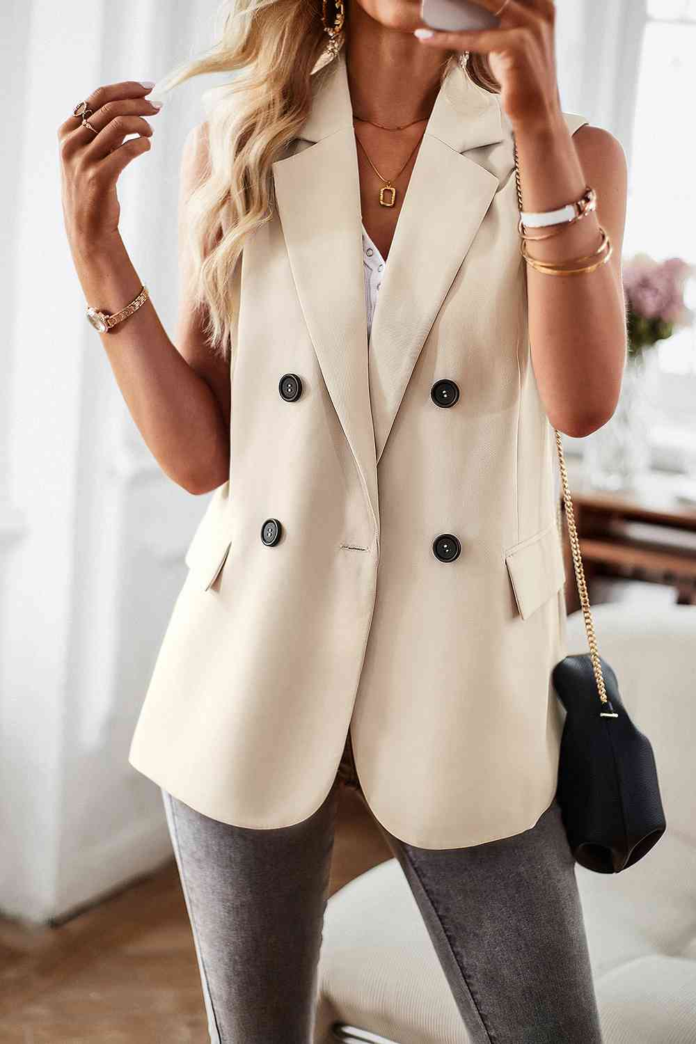 Double-Breasted Sleeveless Blazer king-general-store-5710.myshopify.com