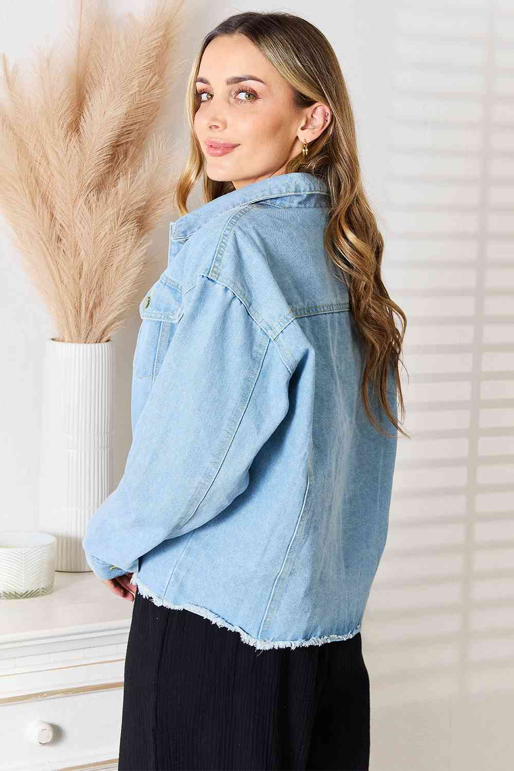 Double Take Dropped Shoulder Raw Hem Denim Jacket king-general-store-5710.myshopify.com