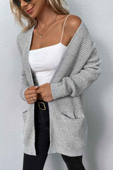 Rib-Knit Open Front Pocketed Cardigan king-general-store-5710.myshopify.com