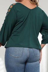 Plus Size Cutout Three-Quarter Sleeve Blouse king-general-store-5710.myshopify.com