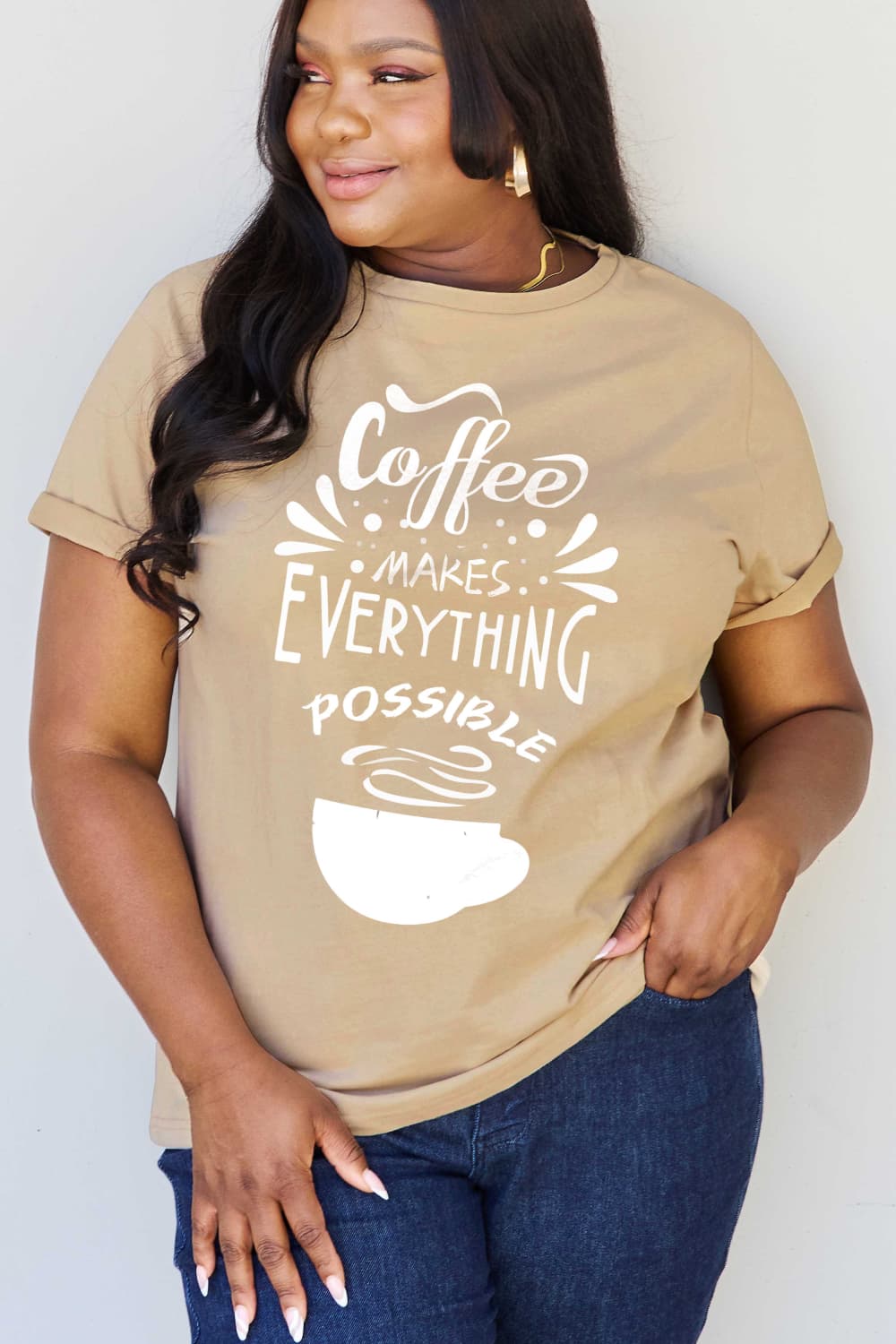 Simply Love Full Size COFFEE MAKES EVERYTHING POSSIBLE Graphic Cotton Tee king-general-store-5710.myshopify.com